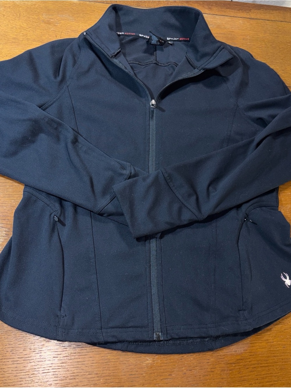 Spyder Active Jacket Womens L Black Full Zip Thumbholes Pockets Athletic